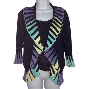 Adore Cardigan Sweater Open Front 3/4 Sleeves M Black *